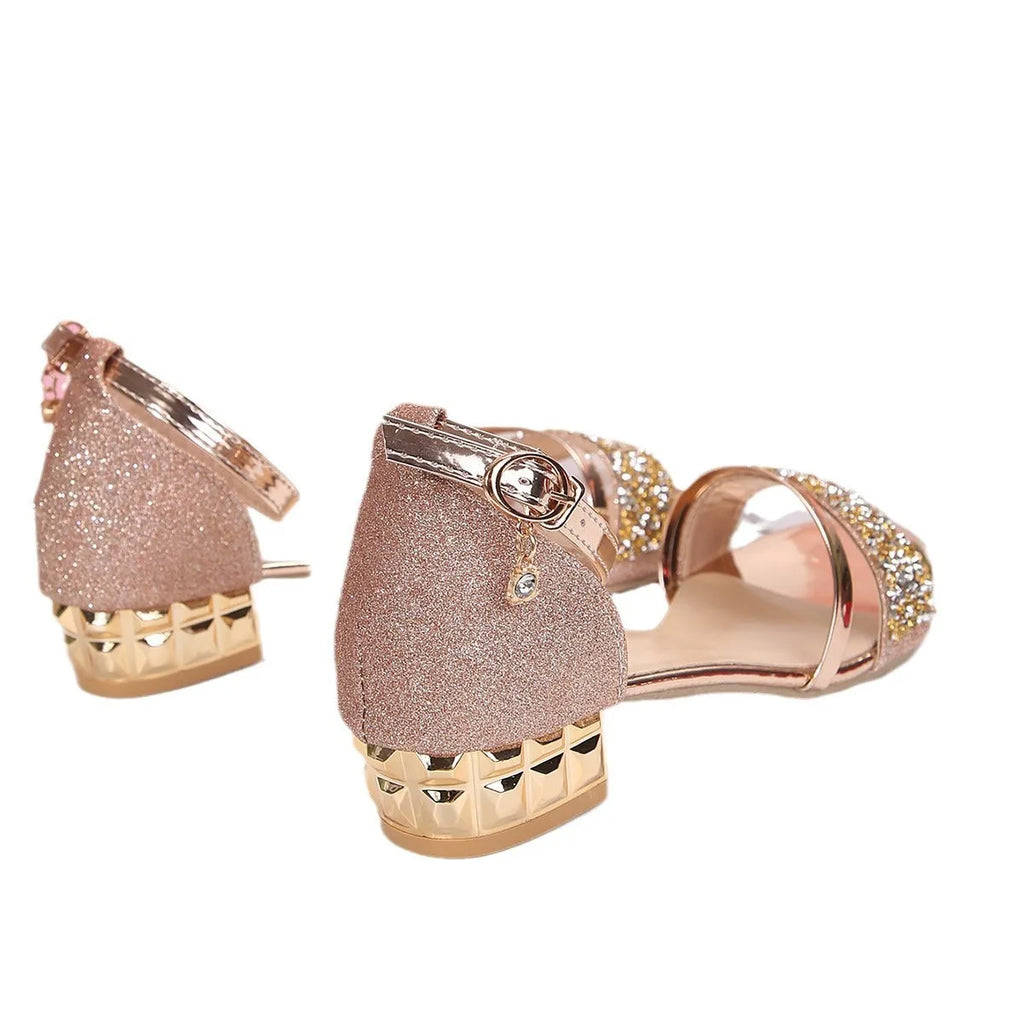 Women's plus size Roman style sandals with rhinestone fish mouth design and buckle closure in black, gold and silver colours