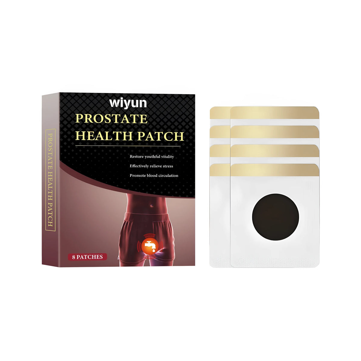 Men's herbal prostate patch pack containing eight patches with wormwood and ginseng formula