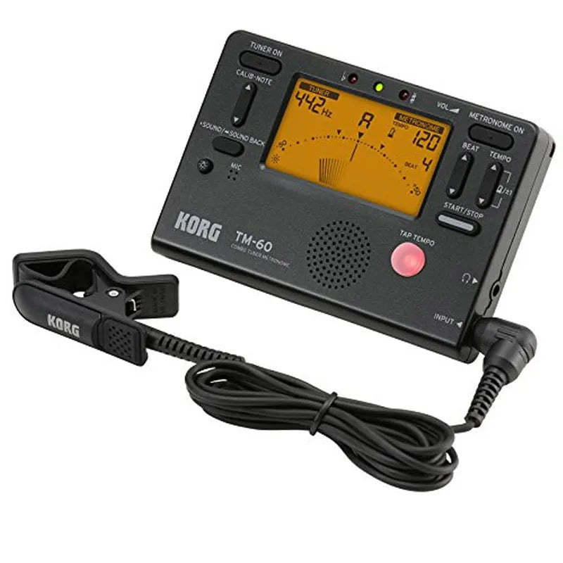 TM-60 digital tuner metronome in black or white plastic shell with display and controls