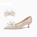 Women's champagne gold crystal stiletto heel pointed toe wedding shoes with a low top