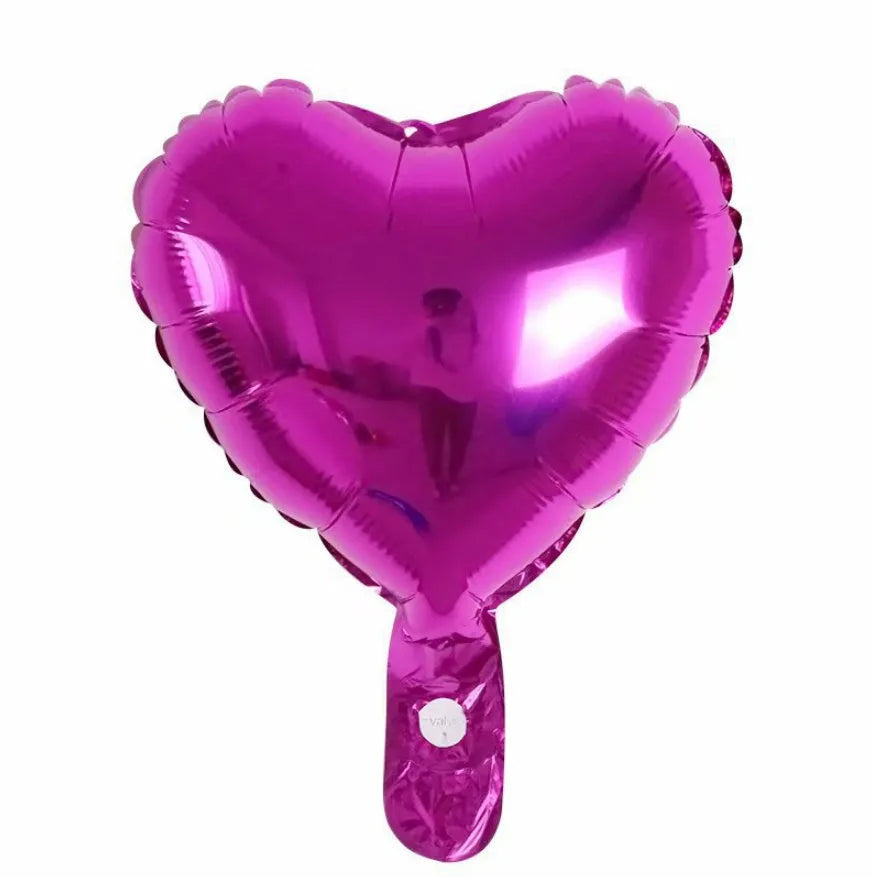Five metallic peach heart-shaped aluminium foil balloons in assorted colours