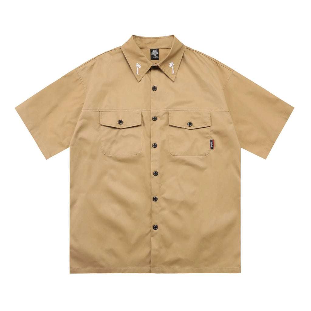 Men's black cotton blend half sleeve work shirt with chest pocket in loose-fitting plus size