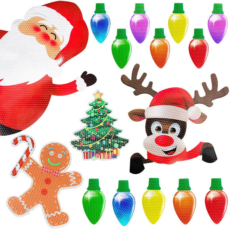 Christmas magnetic reflective bulb set showing white honeycomb bulbs and magnetic wires for car decoration