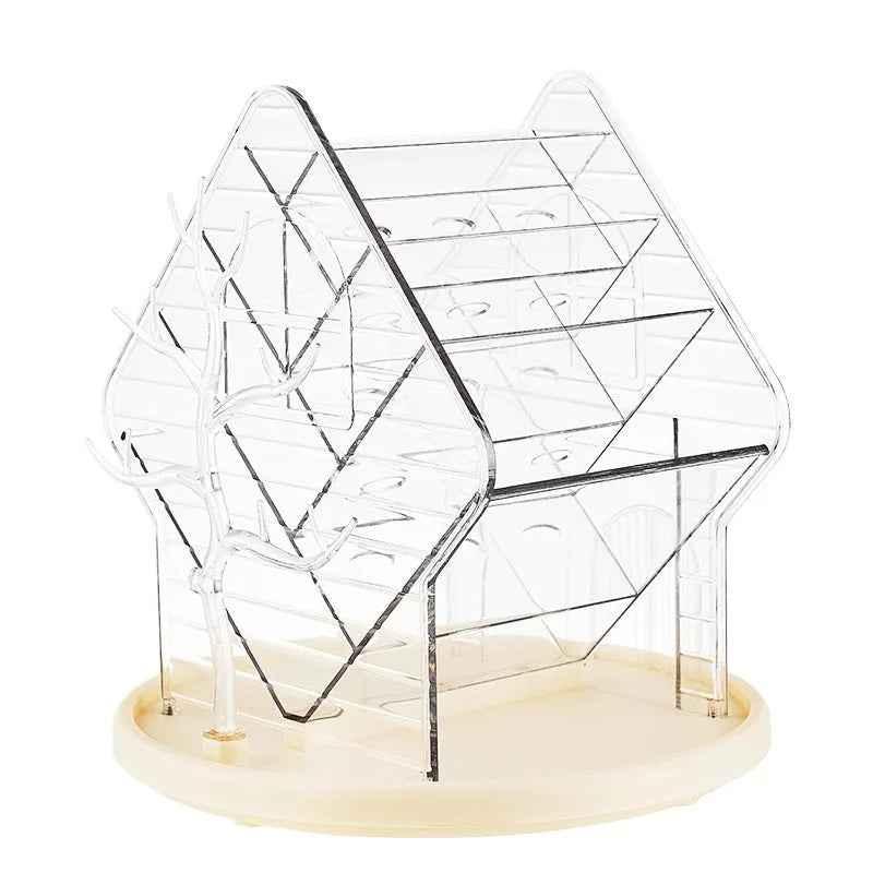 Rotating cosmetics storage box with clear plastic construction and 360-degree rotation feature