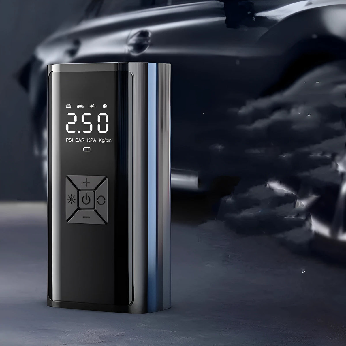 Wireless digital display car tire pump with USB port on ABS and metal housing
