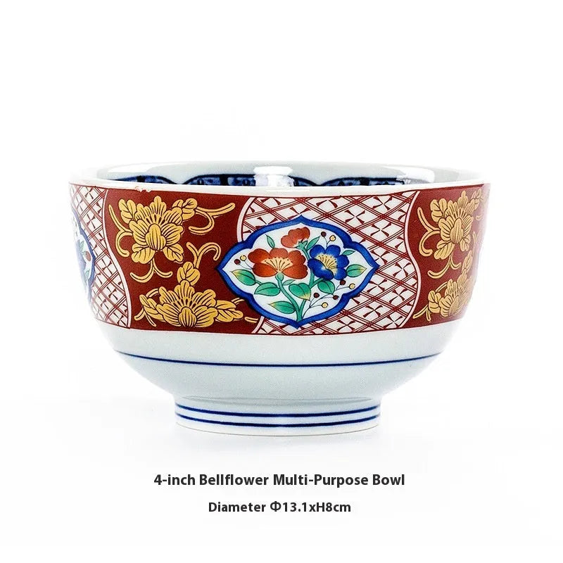 Japanese style retro ceramic 4-inch bowls with floral patterns
