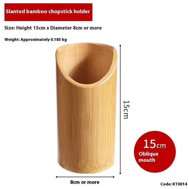 Bamboo chopsticks holder tube in natural material with portable design for kitchen utensil storage