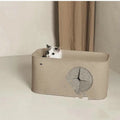 Grey foldable felt cat nest bed with raised sides, shown next to a khaki one in a larger size.