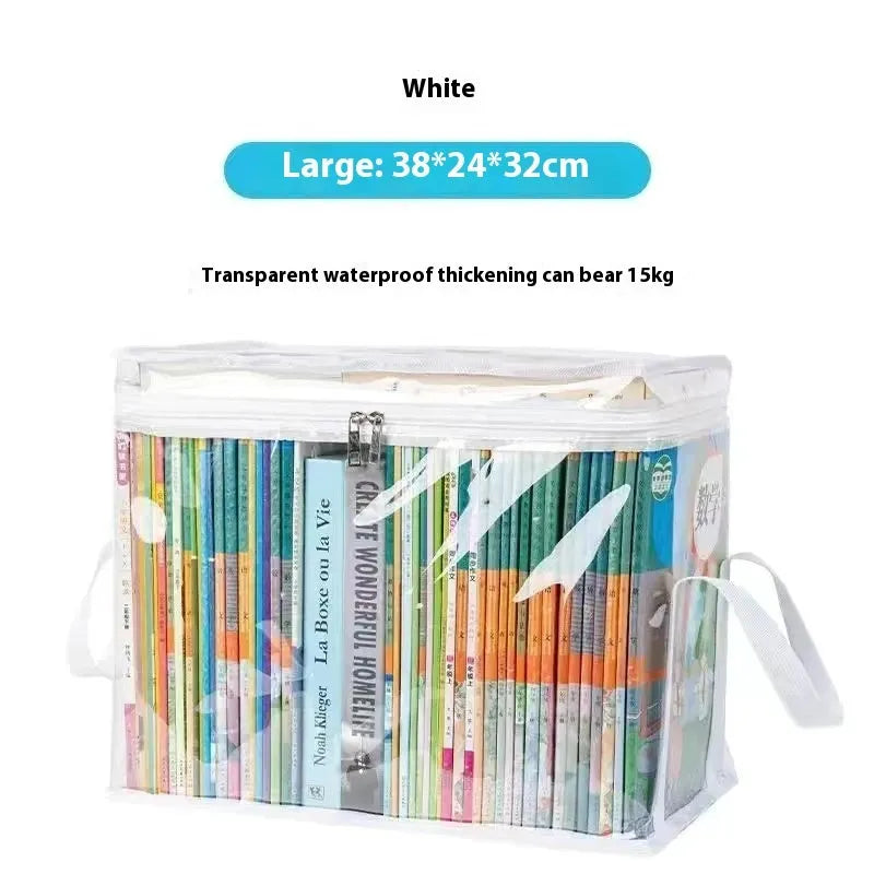 Large PVC foldable storage bag with transparent panels showing 24L capacity for magazine and stationery organisation