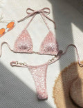 Women's leopard print swimwear bikini set with T-shaped design for swimming