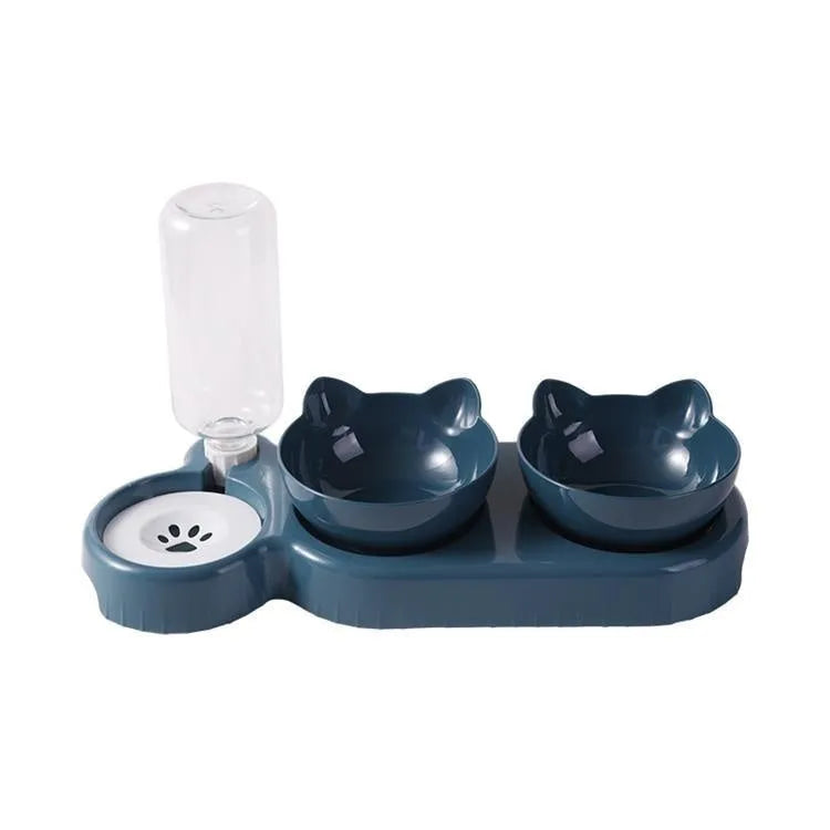 Anti-tumble cat bowl in dark blue, pink, or haze blue with automatic feeding water fountain design