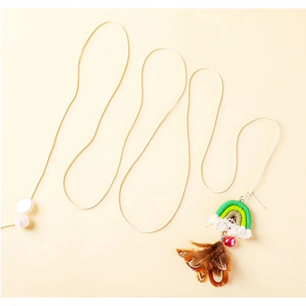 Feather cat rope toy with elastic door swing and sticky buckle clamp in blue colour