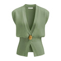 Women's loose V-neck button cardigan in a knitted fabric, shown in one of six available colours.