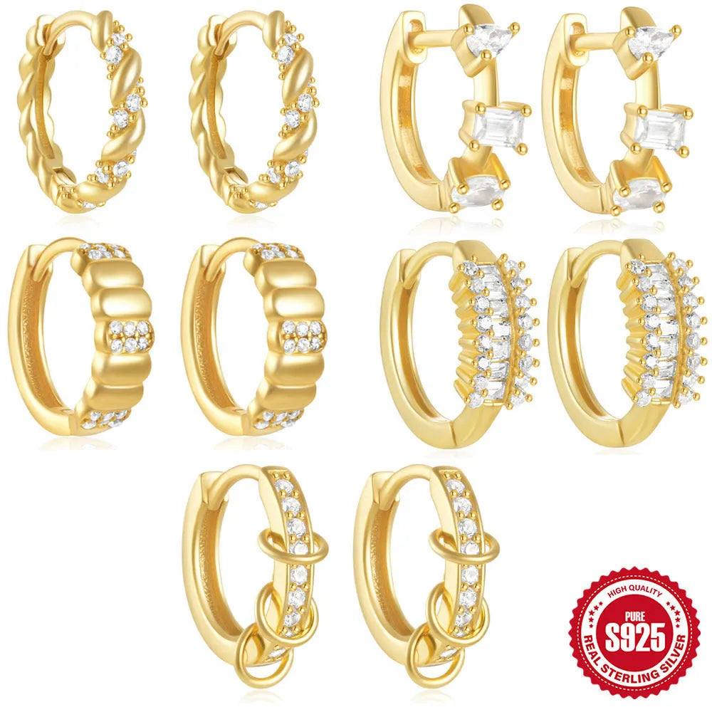 Small round geometric S925 sterling silver stud earrings with gold or silver electroplated finish