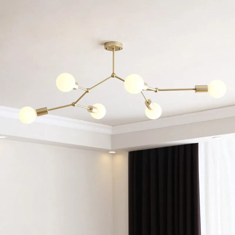 Nordic style iron ceiling chandelier with multiple head options in black or white finish