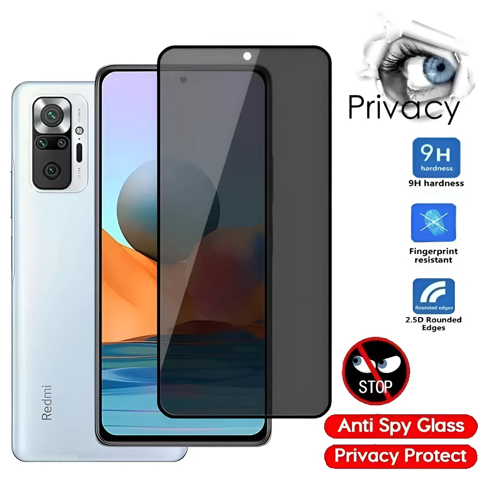 Anti-spy privacy screen protector for Xiaomi Poco and Redmi Note mobile phones