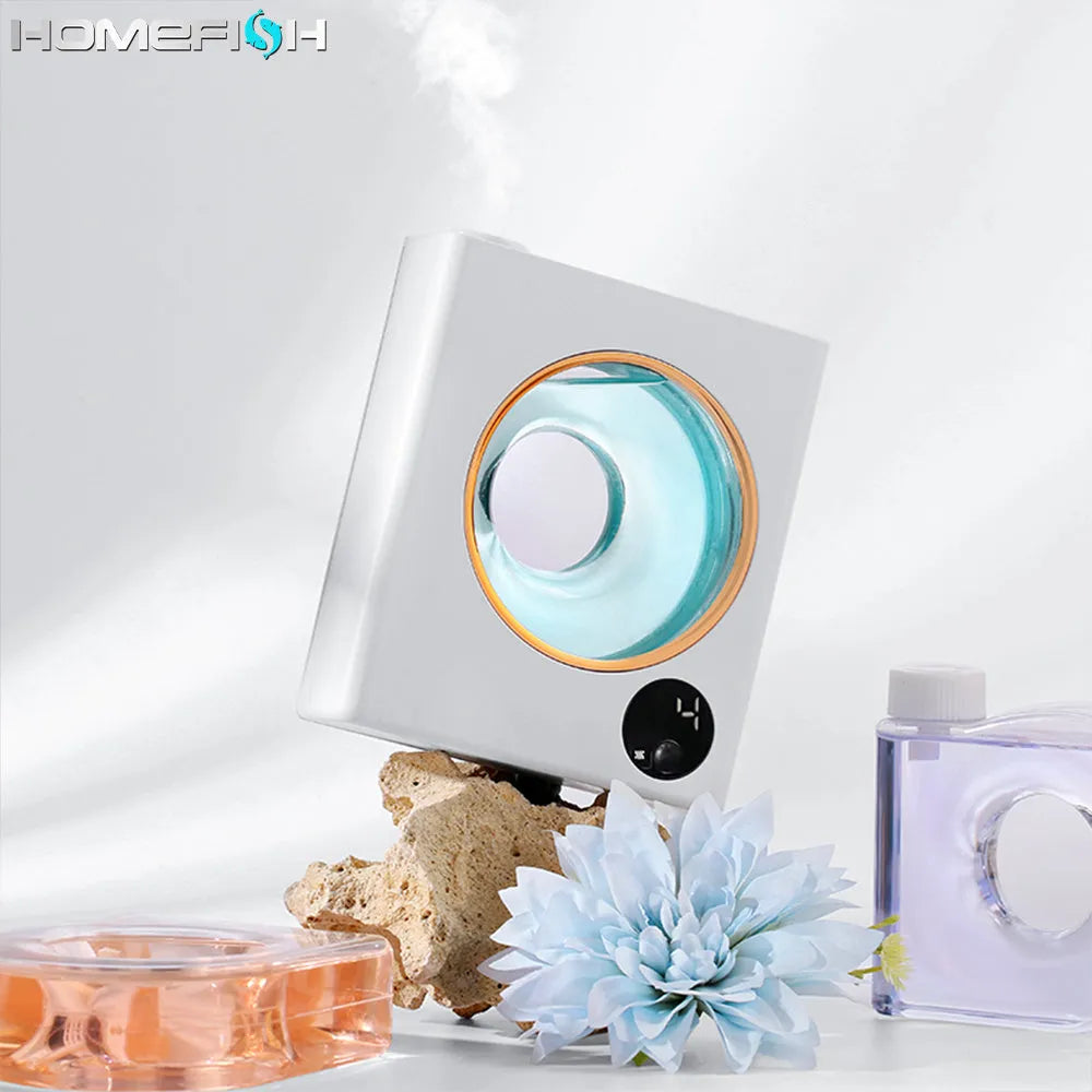 Small white wall-mounted automatic aromatherapy machine with USB charging port.