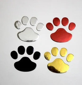 Hand-shaped brush outline car sticker with dog footprints, shown in black colour, measuring 7cm long.