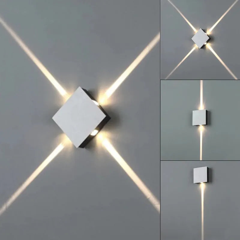 Modern square or round LED aluminium wall light with iron shade showing warm white illumination