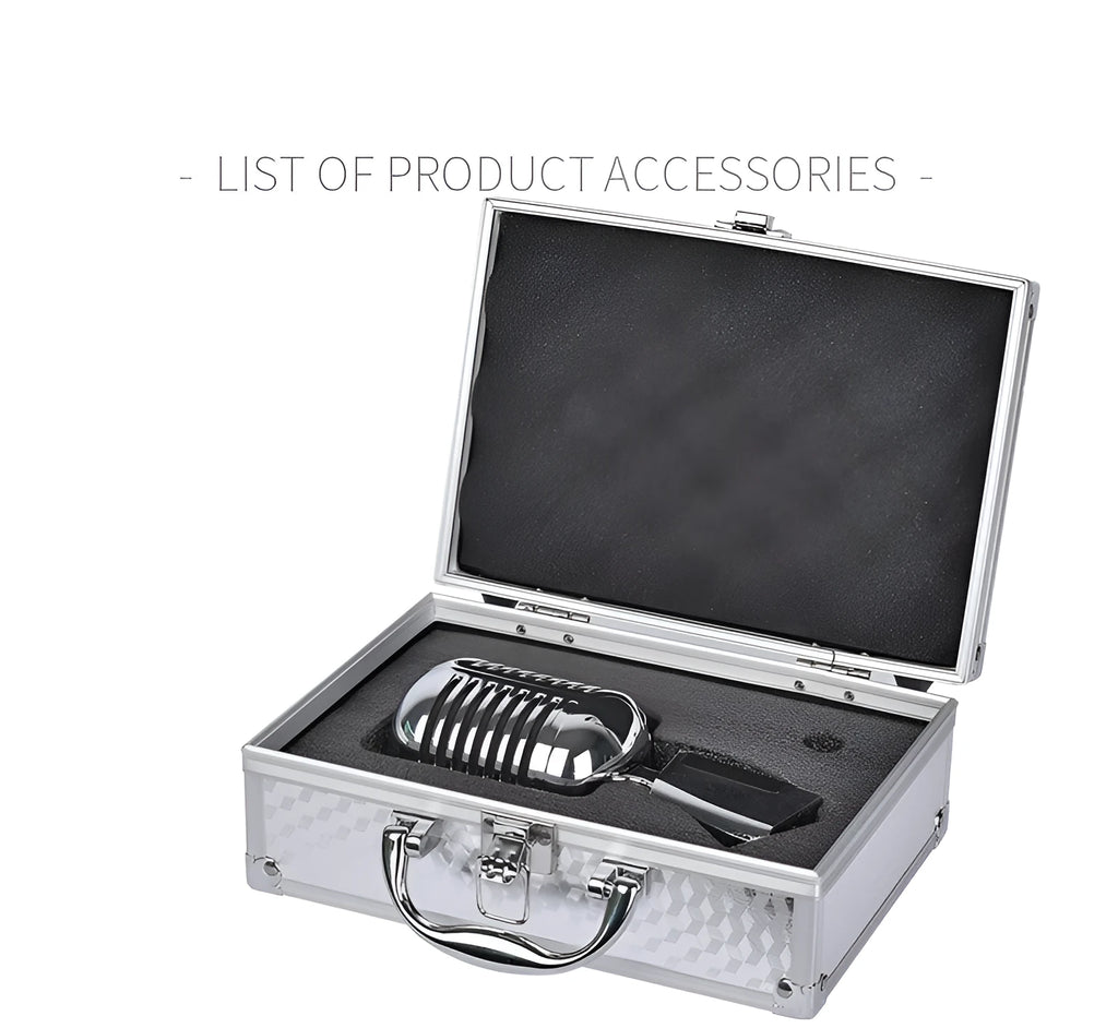 Retro metal wired microphone in black or silver colour with cardioid pickup pattern