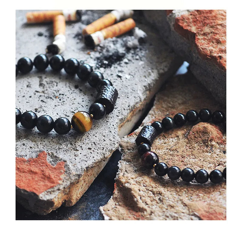 Men's obsidian crystal bracelet in Korean style, red or yellow tiger eye, 8mm 10mm 12mm beads