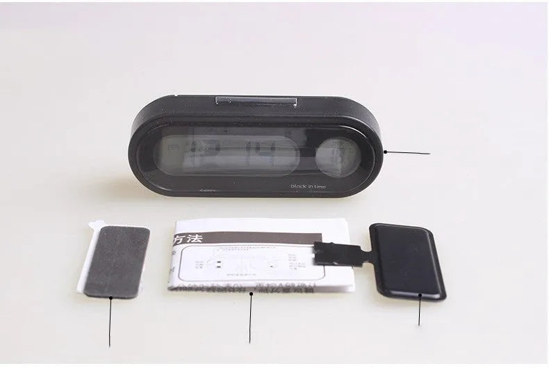 Black car dashboard electronic clock thermometer with LED display and adjustable bracket