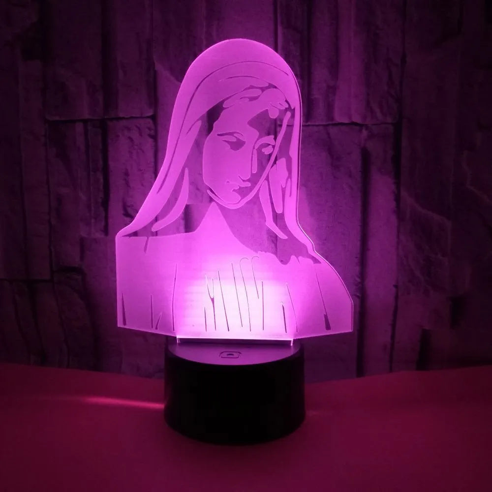 3D LED night light showing laser-engraved acrylic plate creating a stereoscopic dual-ring light pattern with colour change options.