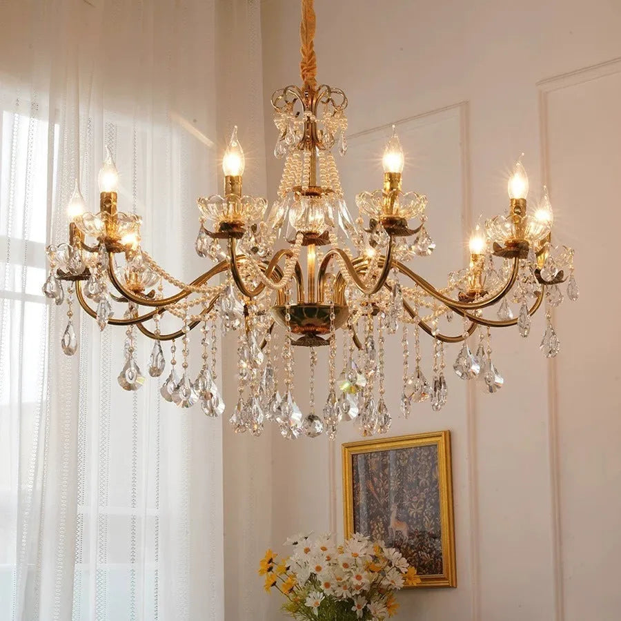 Black crystal chandelier with iron droplight frame and monochrome 220V ceiling light for living room or dining room