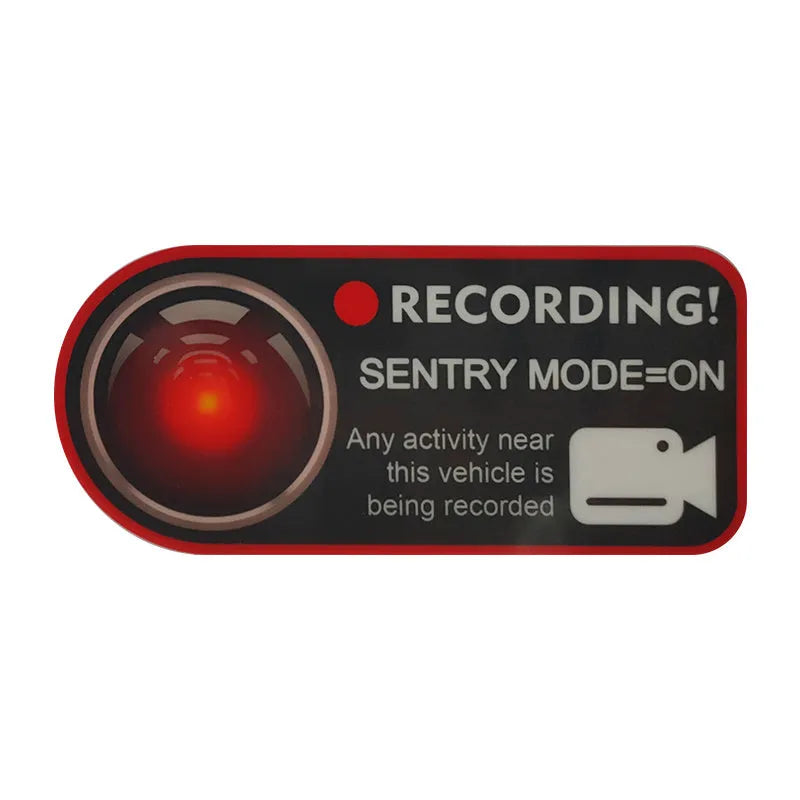 Tesla Sentry Mode electrostatic warning stickers measuring 11x5cm