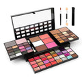 74 colour makeup combination palette open showing eyeshadows, lip glosses, and brushes