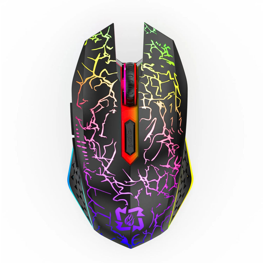 Black and white wireless gaming mouse with RGB lighting on mouse wheel