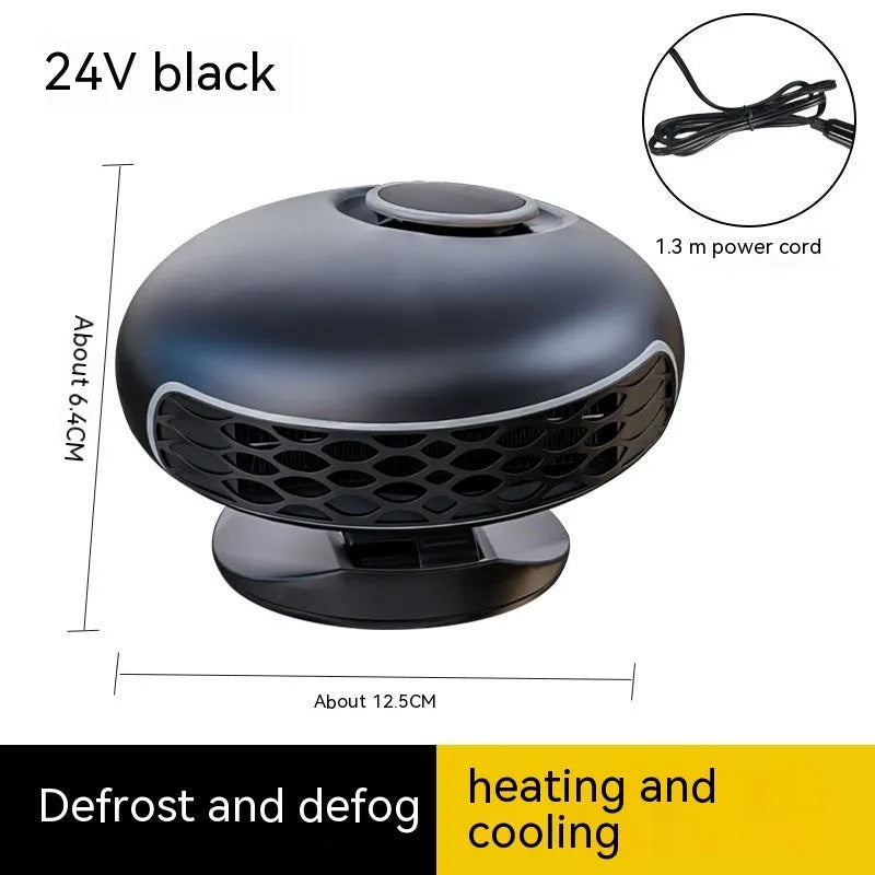 Black car warm air blower heater with cable for 12V or 24V vehicle defrosting and demisting