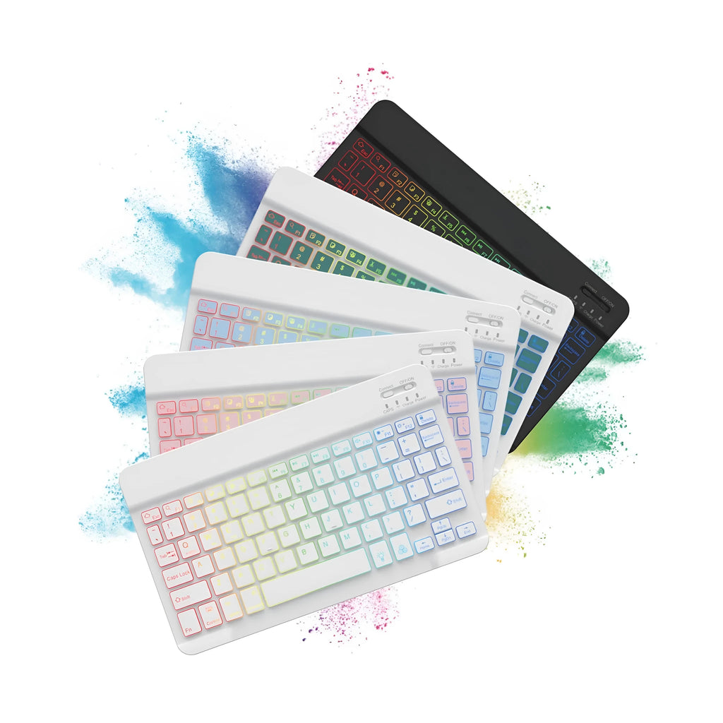 10-inch backlit Bluetooth wireless keyboard for tablets and mobile phones in various colour options