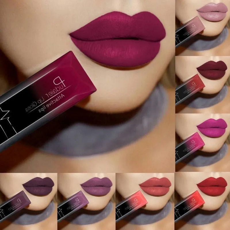 Matte liquid lipstick tube 8ml with 21 numbered shades, long-lasting and waterproof lip glaze for makeup