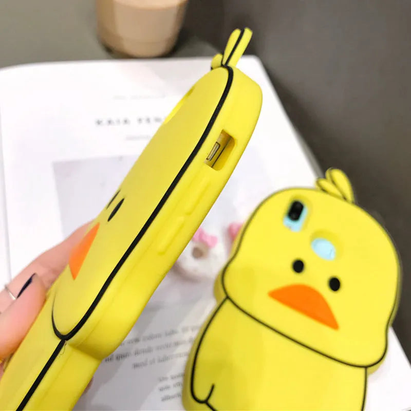 Green silicone iPhone case with cartoon animal design showing drop and waterproof protection features