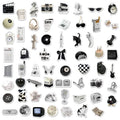 61-piece pack of black and white PVC waterproof decorative stickers for laptops and bottles.