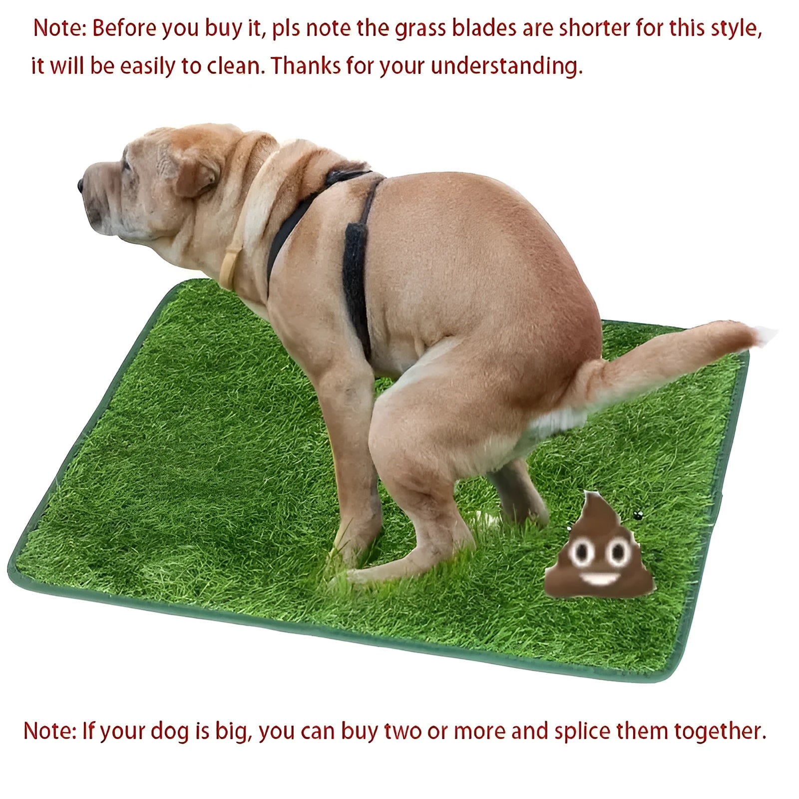 Artificial grass dog toilet training mat showing three size options for indoor pet training