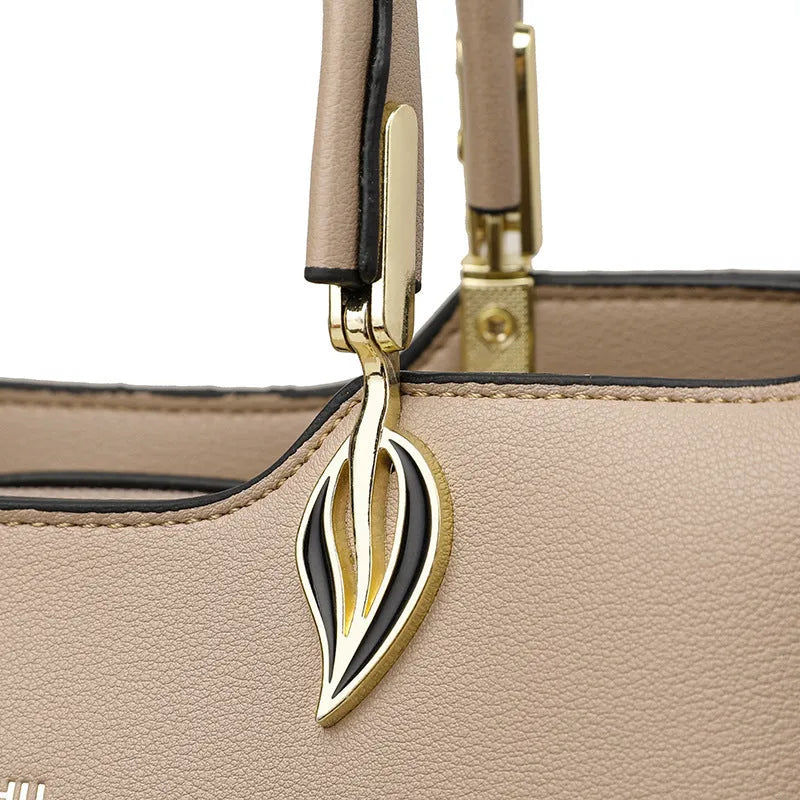 Women's black PU multi-layer shoulder messenger bag with sewn thread detailing