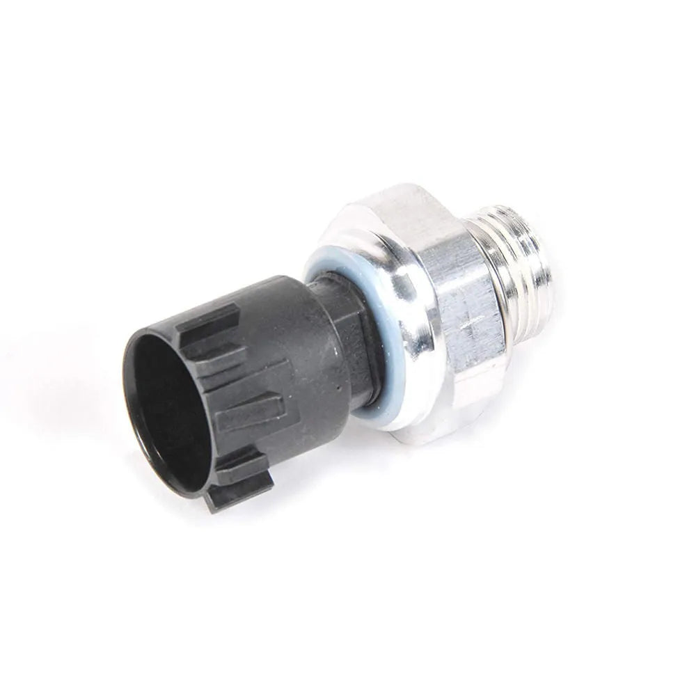 Silver aluminium automobile fuel pressure sensor with electrical connectors