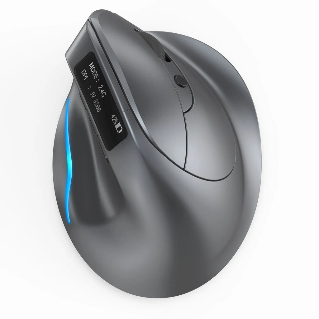 Grey vertical grip Bluetooth mouse with self-charging function for laptop use
