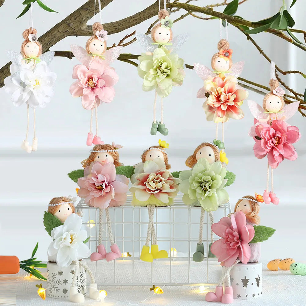 FARCENT cloth Easter pendant with flower angel design in pink, green, yellow, and dark pink colours.