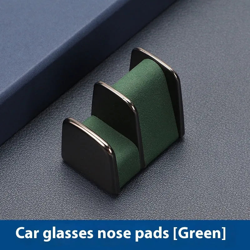 Green zinc alloy and leather car dashboard glasses clip nose pad organiser
