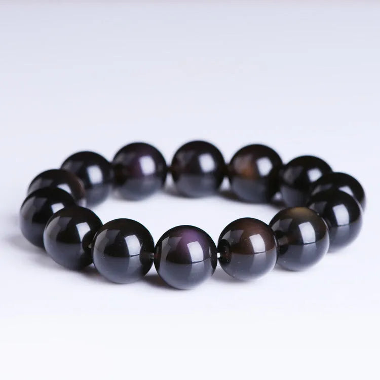 Natural Icy Obsidian crystal Pi Xiu bracelet with geometric beads in ethnic style