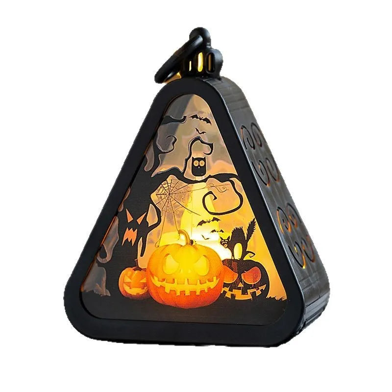 Halloween portable pumpkin lamp decoration in plastic and glass, 11.5cm high.