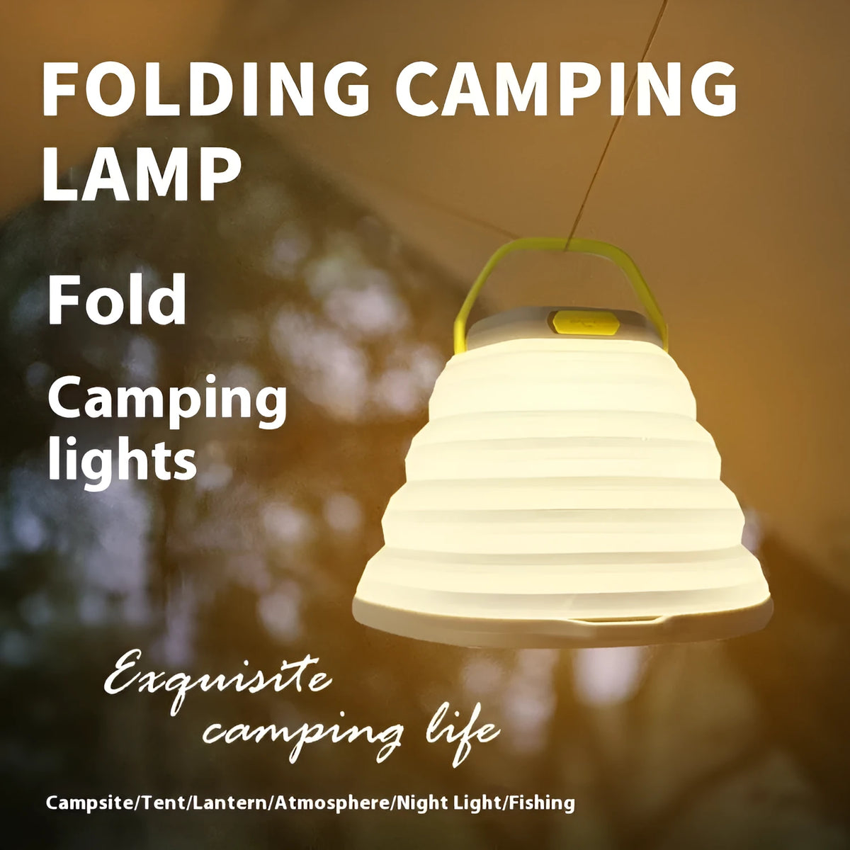 White camping lamp with single-key switch for tent lighting and outdoor use