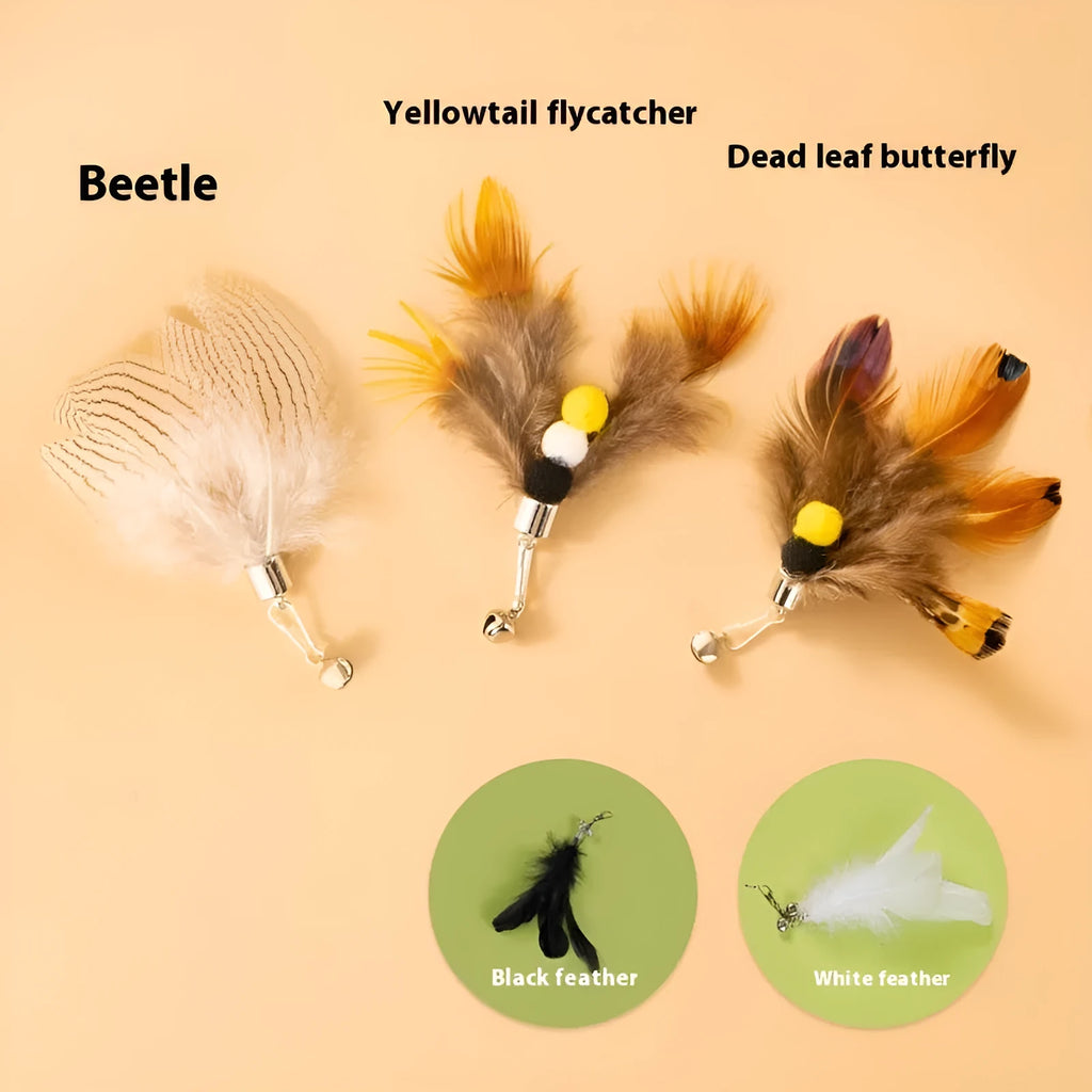 Three steel wire cat toy replacement heads with small flying insect designs for wand attachment