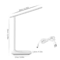 White plastic touch dimming bedside table lamp with USB charging port.