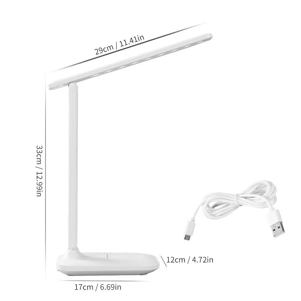 White plastic touch dimming bedside table lamp with USB charging port.