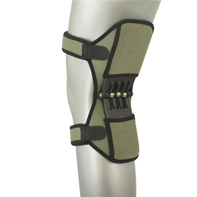 Adjustable spring knee brace with breathable fabric shown in black colour