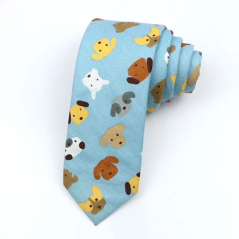 Korean style narrow cotton bow tie with cartoon print pattern in casual men's accessory